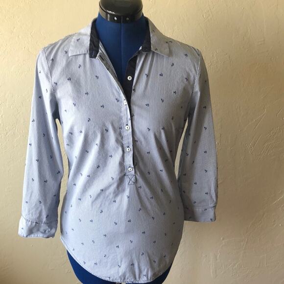 Zara Nautical Theme Roll-up Sleeve Popover Shirt - Picture 1 of 6